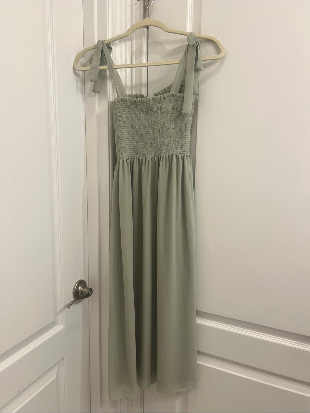 Aritzia Sage Green Smocked Midi Dress with Tie Straps